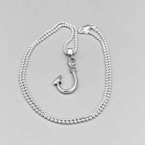 Sterling Silver Hook Necklace, Silver Necklace